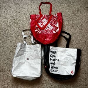 Large Lululemon Tote Bag Bundle Reusable Bags Black Red White